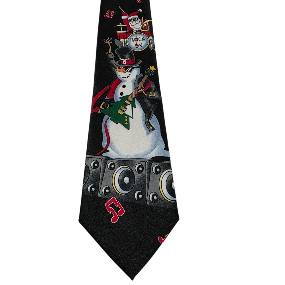 Tie Tales Snowman‎ Rock Band Holiday Christmas Necktie Black Novelty Fun